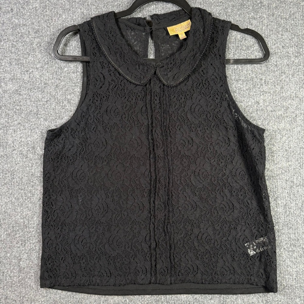 Princess Vera Wang Lace Top Womens Medium Black Beaded Collar Sleeveless Blouse
